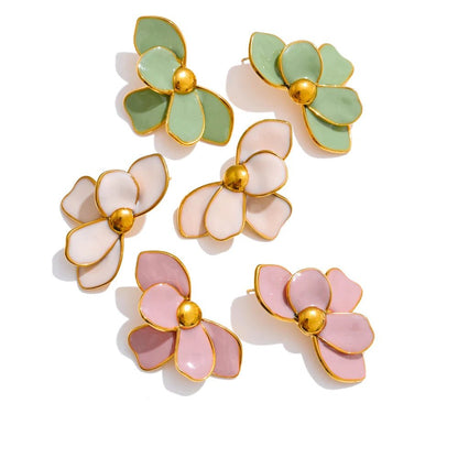Enamel Flower Earrings - PVD Gold Plated Studs | Pure Vita Dubai