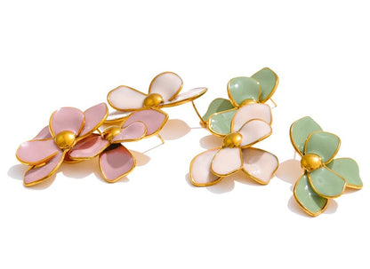 Enamel Flower Earrings - PVD Gold Plated Studs | Pure Vita Dubai