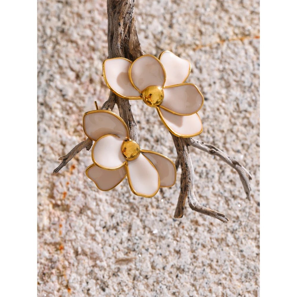 Enamel Flower Earrings - PVD Gold Plated Studs | Pure Vita Dubai