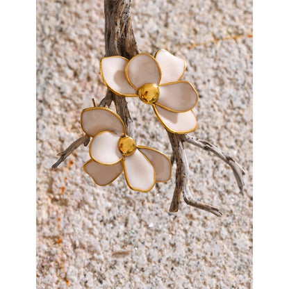 Enamel Flower Earrings - PVD Gold Plated Studs | Pure Vita Dubai