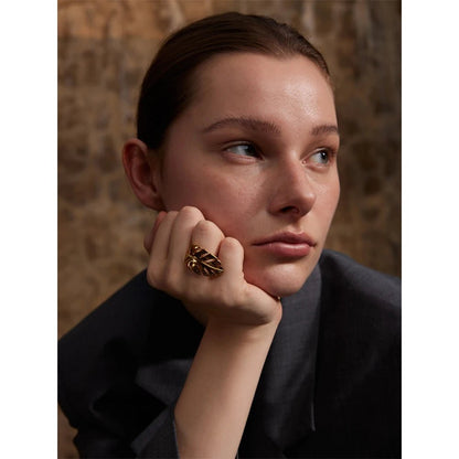 Gold leaf ring - 18K gold plated water resistant open design | Pure Vita Dubai