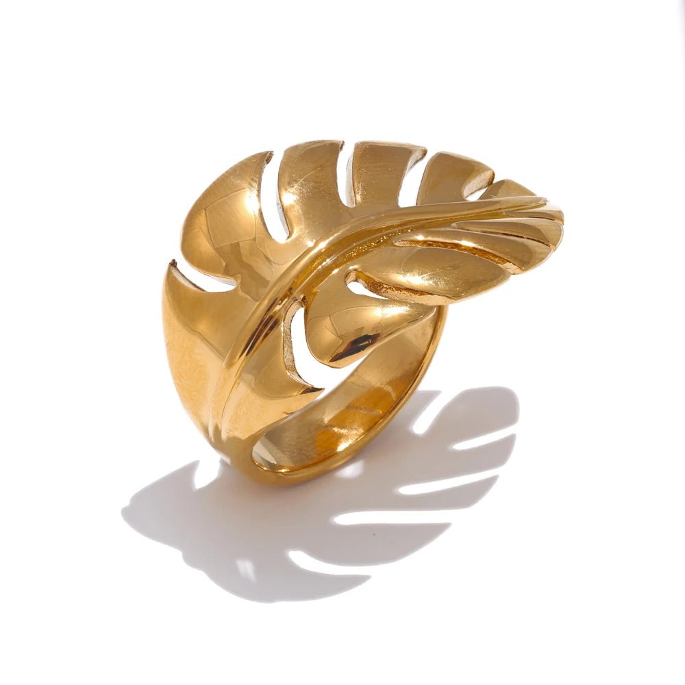 Gold leaf ring - 18K gold plated water resistant open design | Pure Vita Dubai