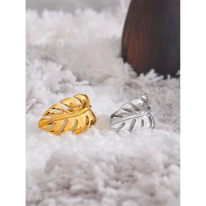 Gold leaf ring - 18K gold plated water resistant open design | Pure Vita Dubai