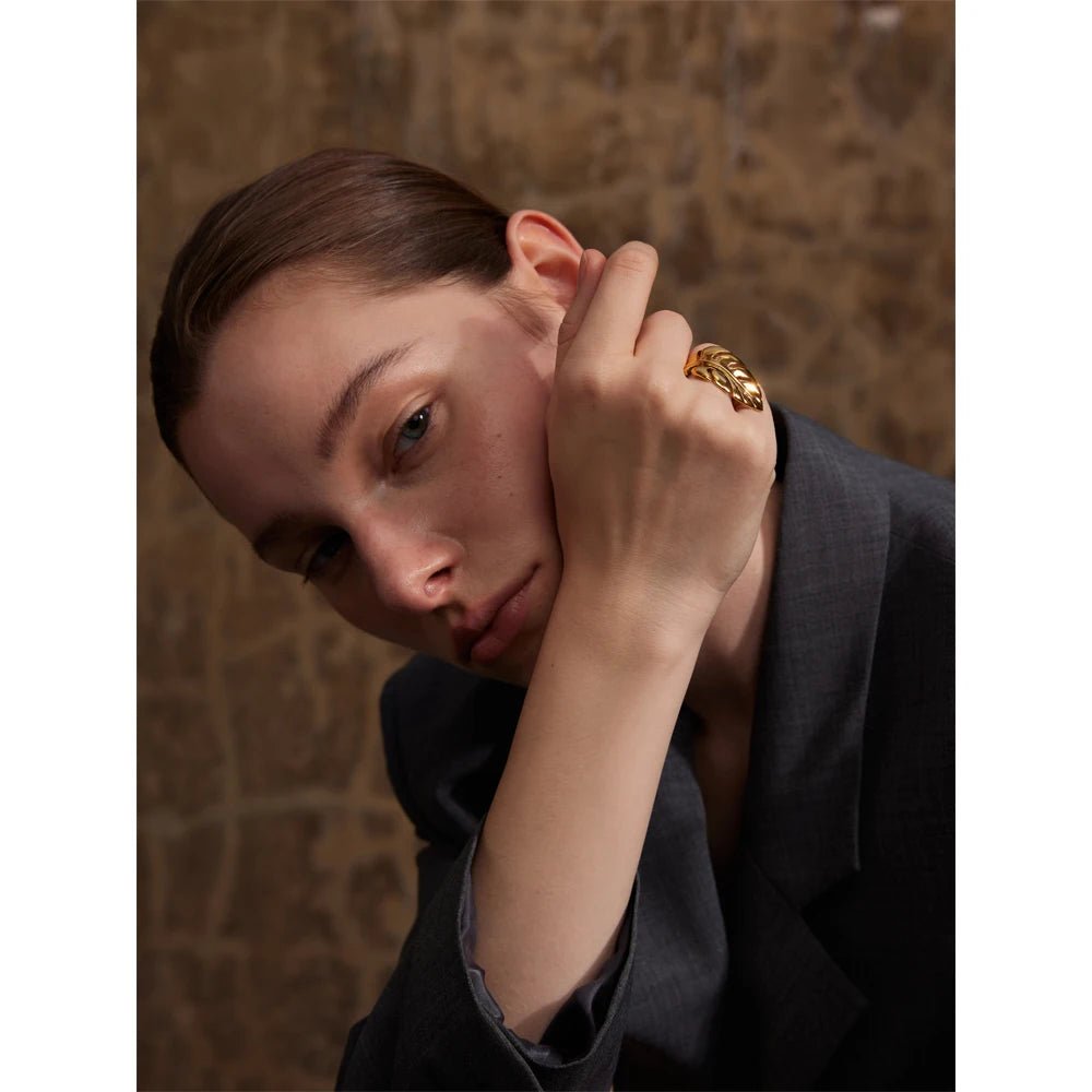Gold leaf ring - 18K gold plated water resistant open design | Pure Vita Dubai