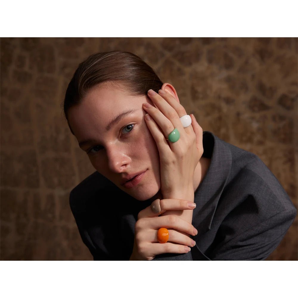 Multi-Color Enamel Ring - 18K Gold Plated Adjustable Stainless Steel | Pure Vita Dubai