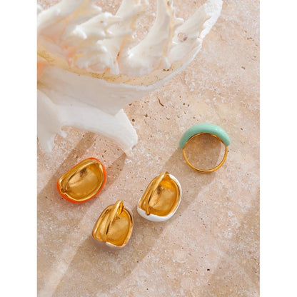 Multi-Color Enamel Ring - 18K Gold Plated Adjustable Stainless Steel | Pure Vita Dubai