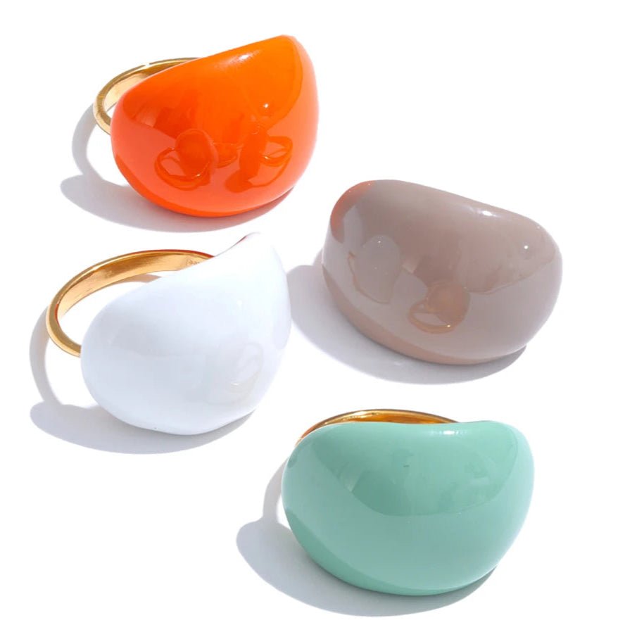 Multi-Color Enamel Ring - 18K Gold Plated Adjustable Stainless Steel | Pure Vita Dubai