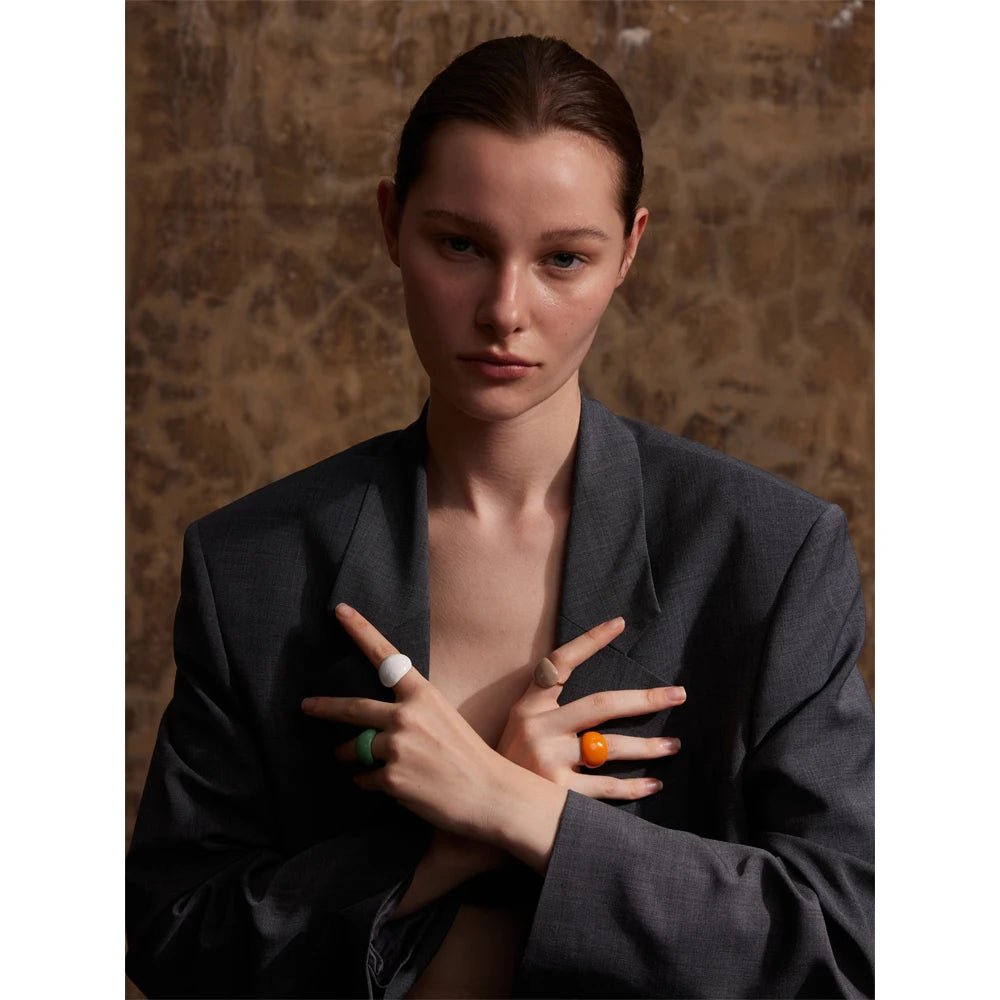 Multi-Color Enamel Ring - 18K Gold Plated Adjustable Stainless Steel | Pure Vita Dubai