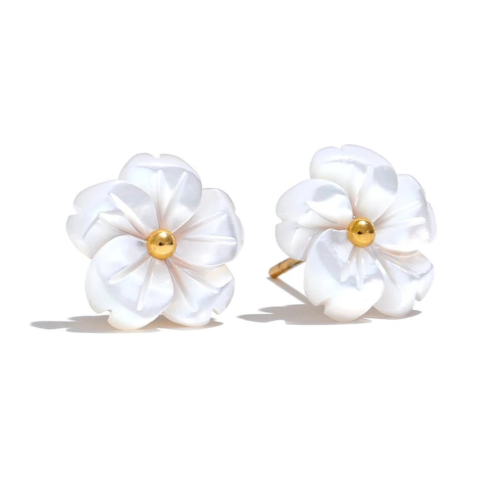 Shell flower stud earrings - PVD gold plated Korean fashion design | Pure Vita Dubai