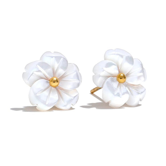 Shell flower stud earrings - PVD gold plated Korean fashion design | Pure Vita Dubai
