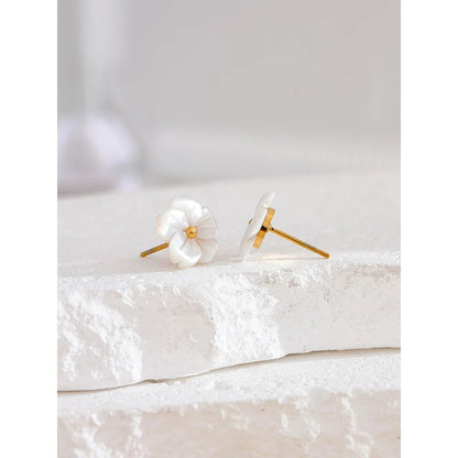 Shell flower stud earrings - PVD gold plated Korean fashion design | Pure Vita Dubai