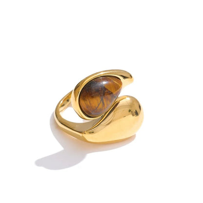 Pearl Water Drop Ring - 316L Stainless Steel PVD Gold Plated - Pure Vita Dubai