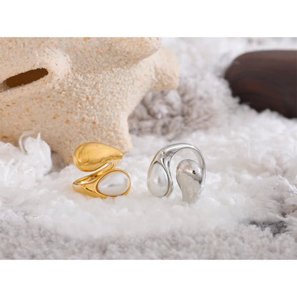 Pearl Water Drop Ring - 316L Stainless Steel PVD Gold Plated - Pure Vita Dubai