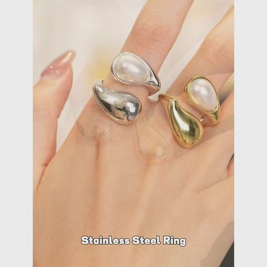 Pearl Water Drop Ring - 316L Stainless Steel PVD Gold Plated