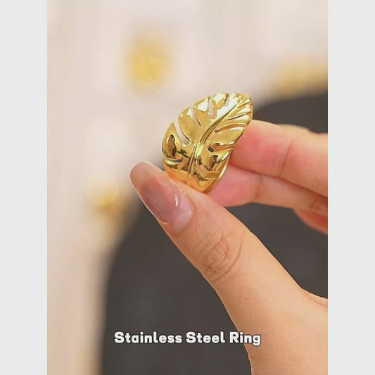 Gold Leaf Ring - 18K Gold Plated Stainless Steel Water Resistant