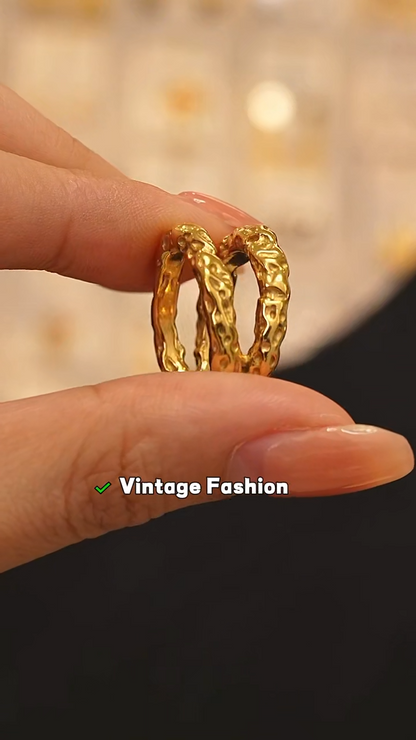 Textured Gold Statement Ring - 18K Gold Plated Round Design | Pure Vita Dubai