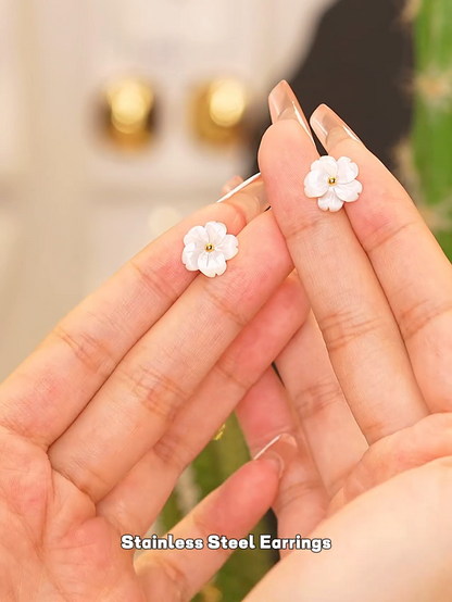 Shell Flower Stud Earrings - PVD Gold Plated Korean Fashion