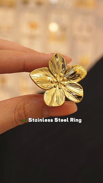 Big Flower Ring Women - Waterproof 18K Gold Open Statement Ring