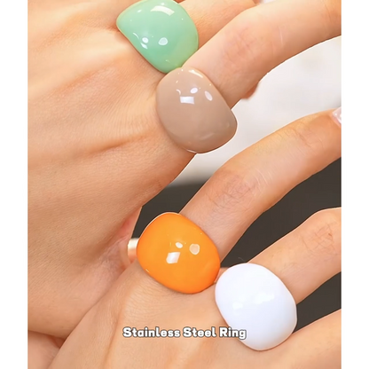 Multi-Color Enamel Ring - 18K Gold Plated Adjustable Stainless Steel