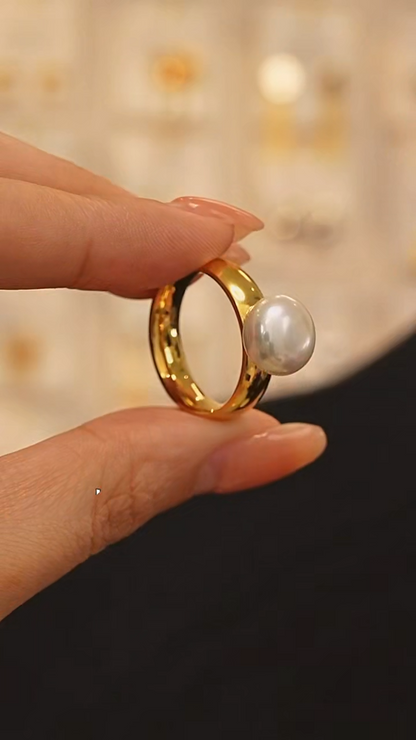 Pearl Ring - 18K Gold Plated Geometric Design | Pure Vita Dubai