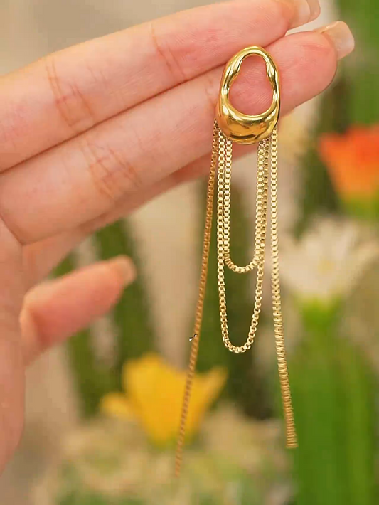 Geometric tassel chain earrings - PVD Gold Plated Stainless Steel