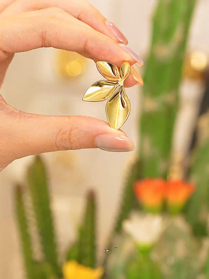 Gold Leaf Flower Earring - PVD Gold Plated Waterproof Studs
