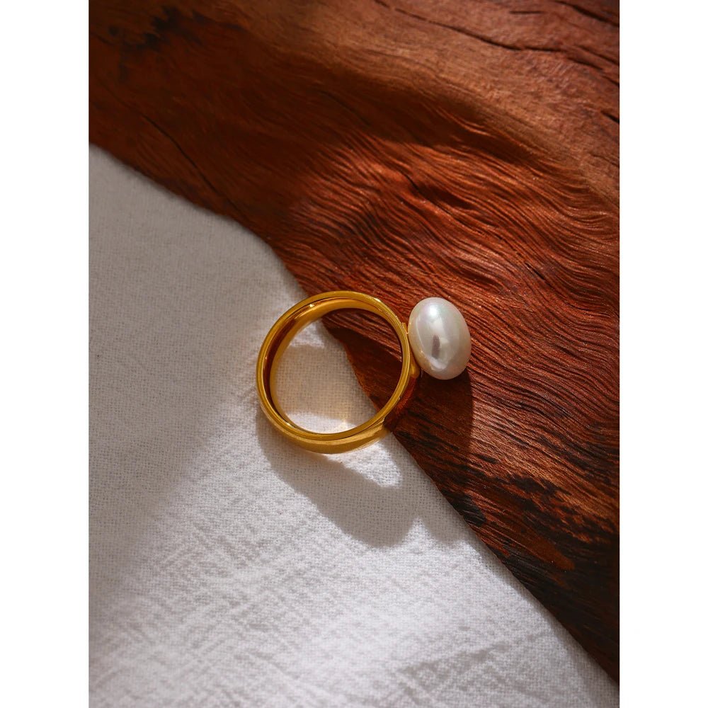 Pearl ring - 18K gold plated geometric design for women | Pure Vita Dubai