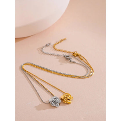 3D flower pendant necklace - waterproof 18K gold plated stereoscopic design | Pure Vita Dubai