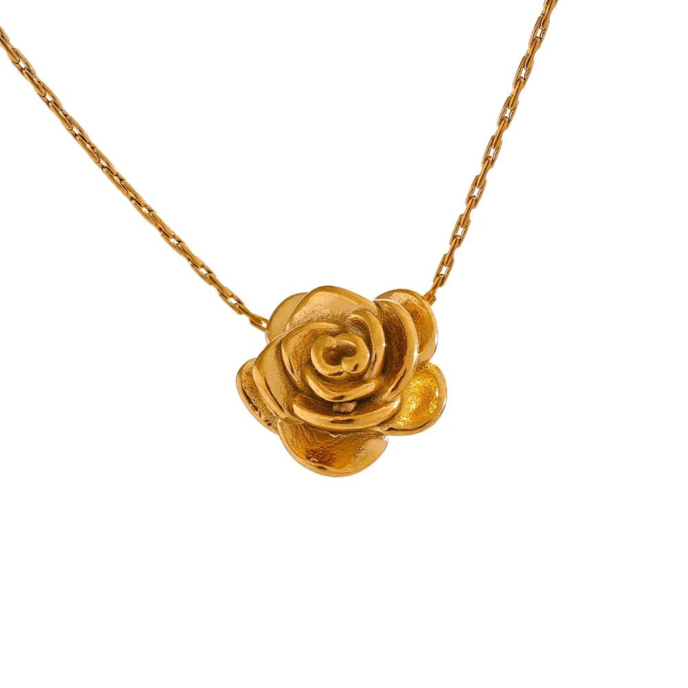 3D flower pendant necklace - waterproof 18K gold plated stereoscopic design | Pure Vita Dubai