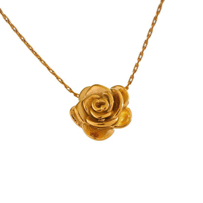 3D flower pendant necklace - waterproof 18K gold plated stereoscopic design | Pure Vita Dubai