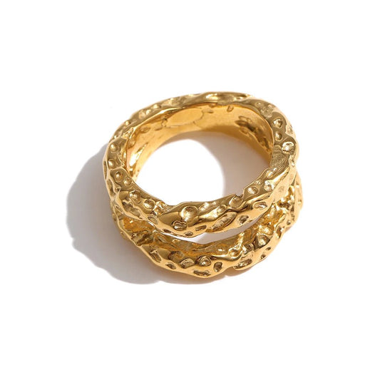 Textured gold statement ring - 18K gold plated round design | Pure Vita Dubai