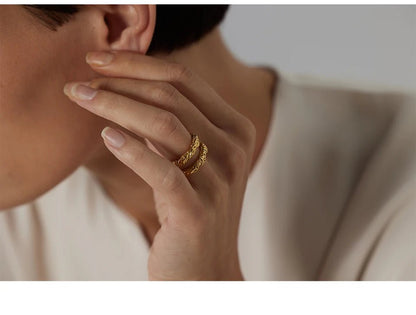 Textured gold statement ring - 18K gold plated round design | Pure Vita Dubai