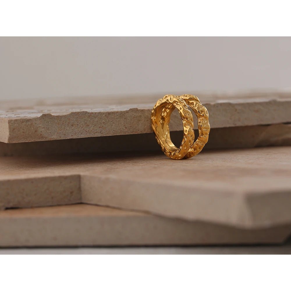 Textured gold statement ring - 18K gold plated round design | Pure Vita Dubai