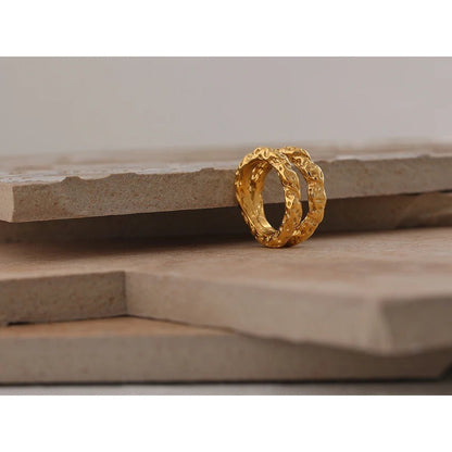 Textured gold statement ring - 18K gold plated round design | Pure Vita Dubai