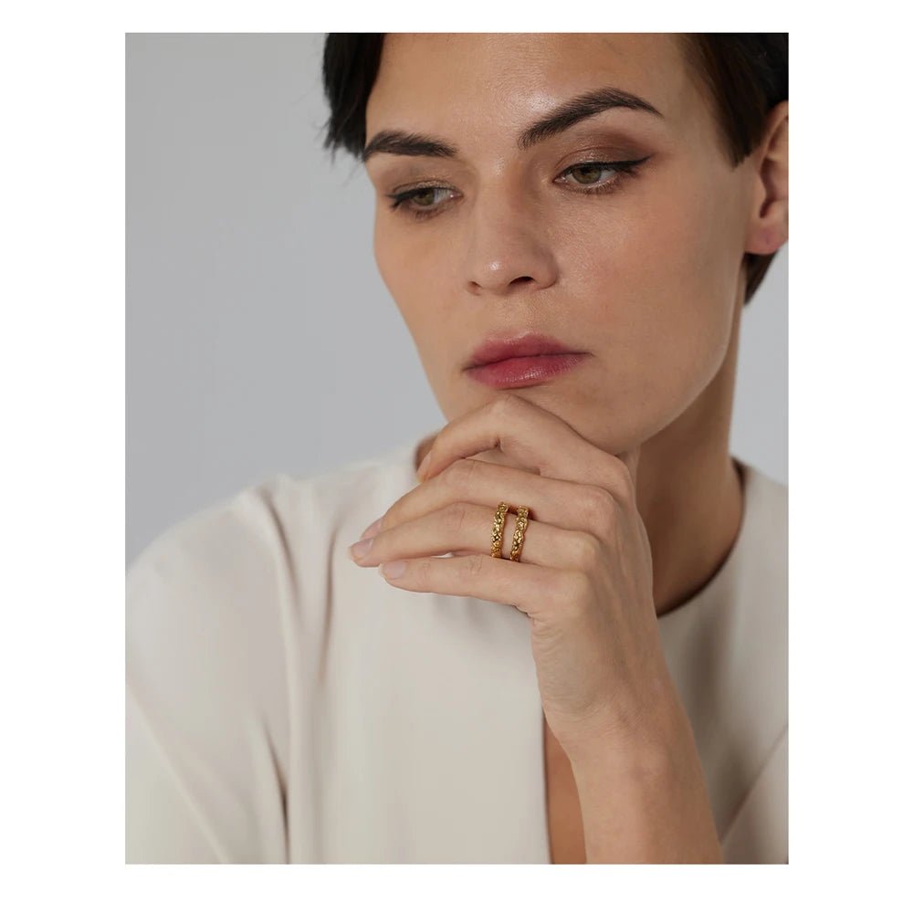 Textured gold statement ring - 18K gold plated round design | Pure Vita Dubai