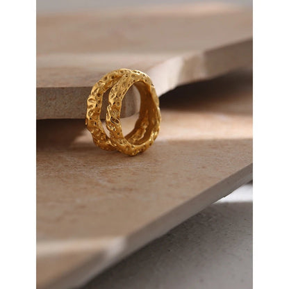 Textured gold statement ring - 18K gold plated round design | Pure Vita Dubai