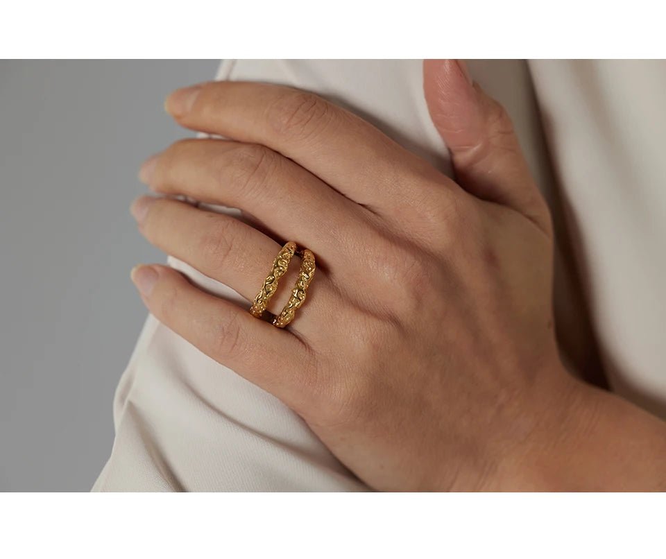 Textured gold statement ring - 18K gold plated round design | Pure Vita Dubai