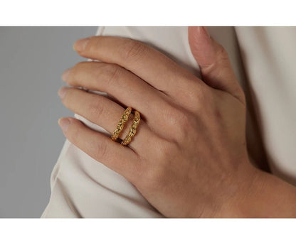 Textured gold statement ring - 18K gold plated round design | Pure Vita Dubai