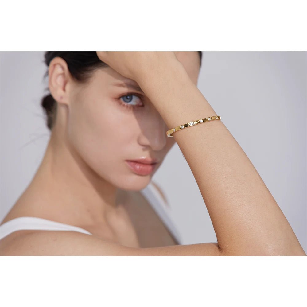 Zirconia tennis bracelet - PVD gold plated stainless steel design | Pure Vita Dubai