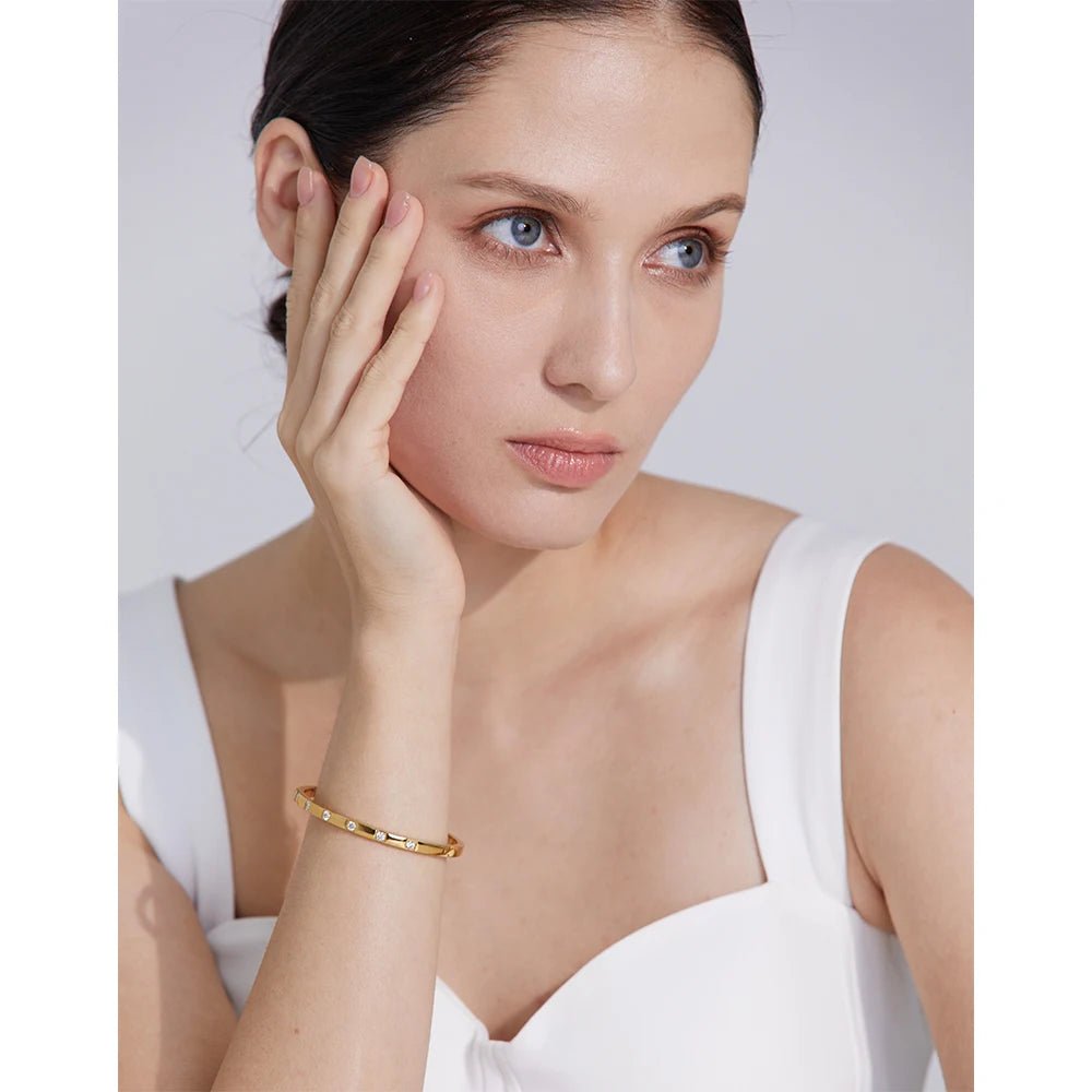 Zirconia tennis bracelet - PVD gold plated stainless steel design | Pure Vita Dubai