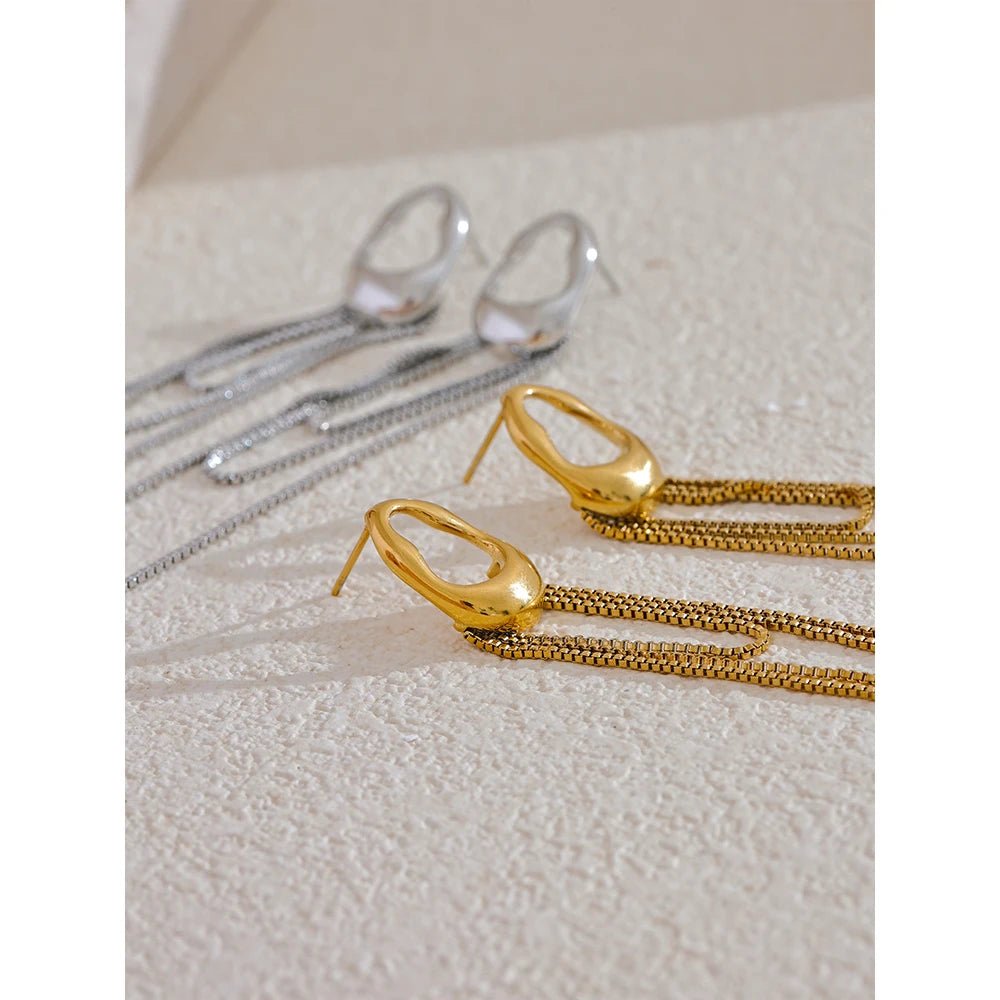 Geometric tassel chain earrings - PVD gold plated waterproof design | Pure Vita Dubai