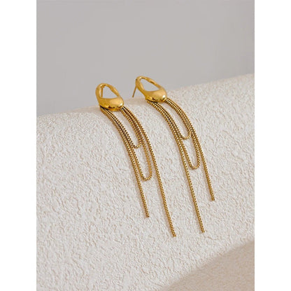 Geometric tassel chain earrings - PVD gold plated waterproof design | Pure Vita Dubai