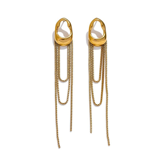 Geometric tassel chain earrings - PVD gold plated waterproof design | Pure Vita Dubai