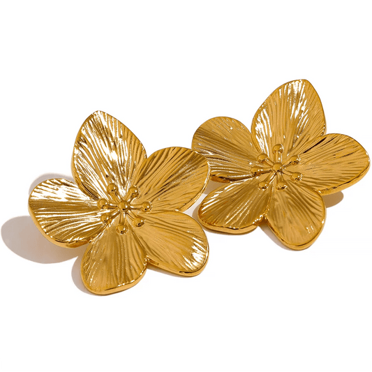 Vintage Gold Flower Stud Earrings - Tarnish Free PVD Plated Flower Studs - Pure Vita Dubai