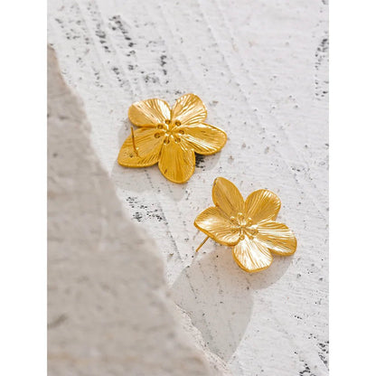 Vintage Gold Flower Stud Earrings - Tarnish Free PVD Plated Flower Studs - Pure Vita Dubai