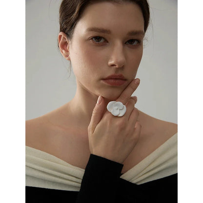 White Enamel Flower Ring - PVD Gold Plated Waterproof Adjustable | Pure Vita Dubai