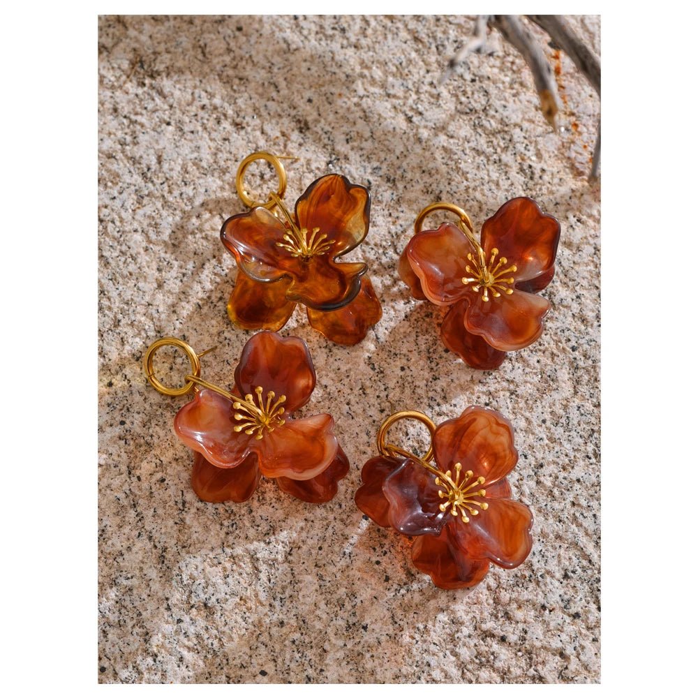 White Flower Earrings for Women - PVD Gold Plated Summer Resin Dangles  | Pure Vita Dubai