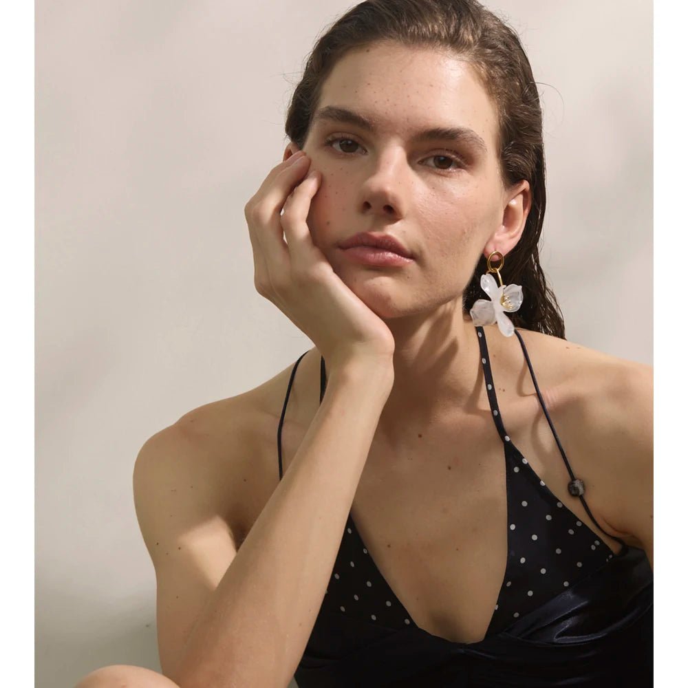 White Flower Earrings for Women - PVD Gold Plated Summer Resin Dangles  | Pure Vita Dubai