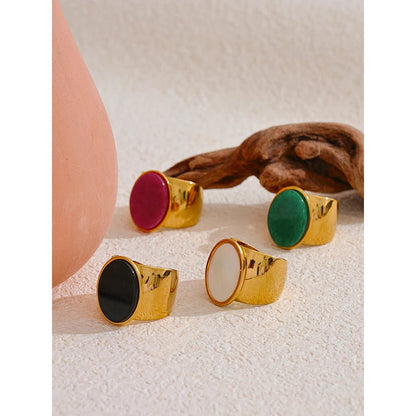 Natural stone ring gold - wide statement ring for women | Pure Vita Dubai