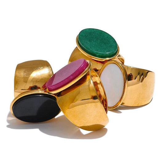 Natural stone ring gold - wide statement ring for women | Pure Vita Dubai